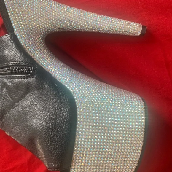 Pleaser Black thigh rhinestone 7inch platform boots - Picture 9 of 11